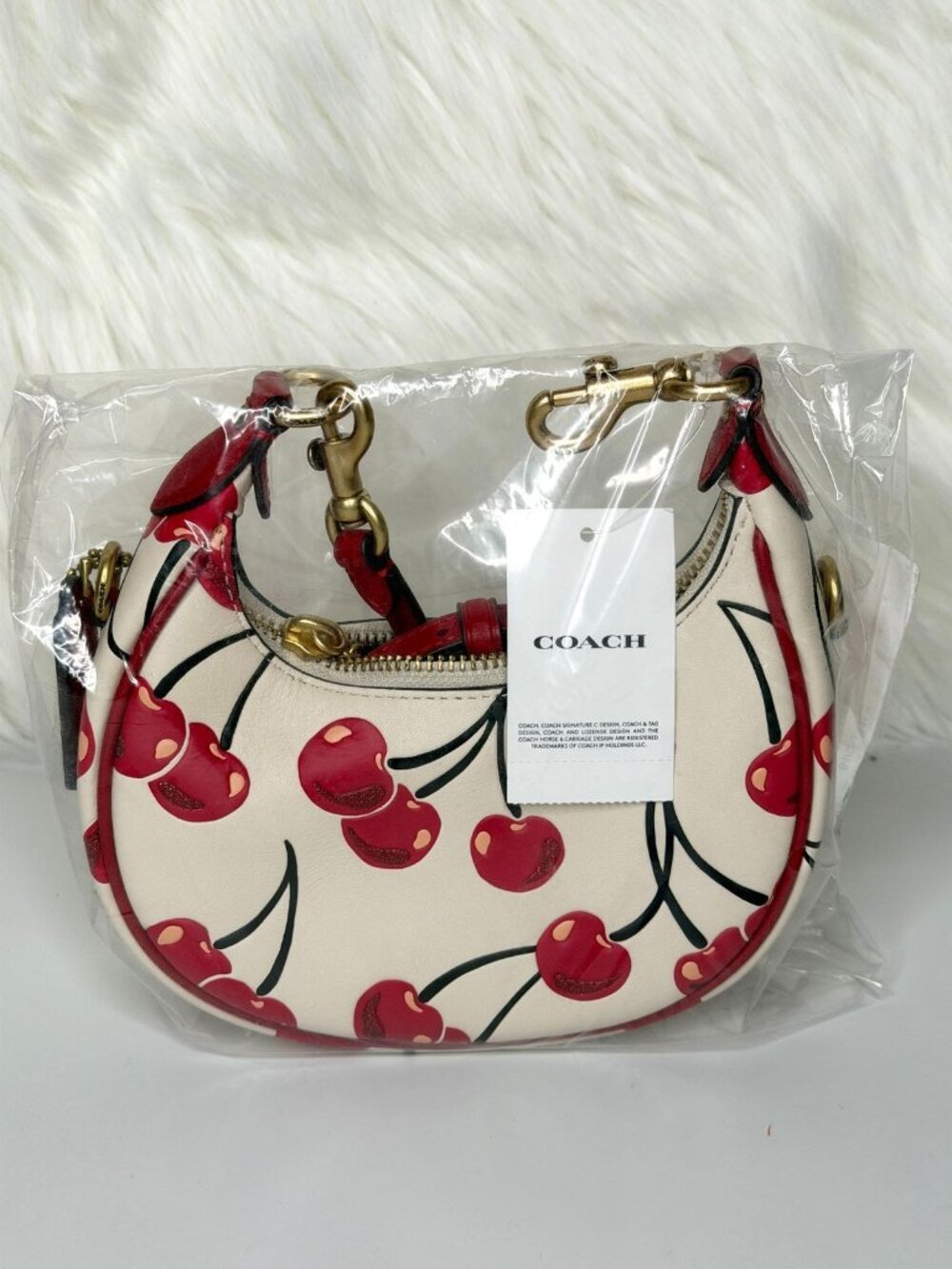 Coach Jonie Leather Crossbody Bag With Cherry Print - Brass/Chalk Multi - Picture 4 of 5